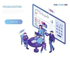 Visualization conference concept background, isometric style vector