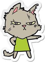 sticker of a tough cartoon cat girl pointing vector