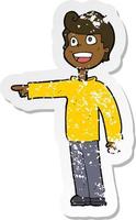 retro distressed sticker of a cartoon man pointing and laughing vector