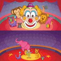 Circus show banner set horizontal, cartoon style vector