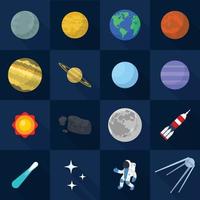 Solar system planets icon set, flat style