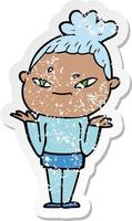 distressed sticker of a cartoon woman vector