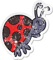 distressed sticker of a cute cartoon ladybug vector