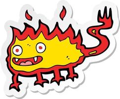 pegatina de un pequeño demonio de fuego de dibujos animados vector