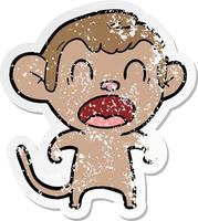 distressed sticker of a shouting cartoon monkey vector