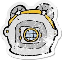 retro distressed sticker of a cartoon old deep sea diver helmet vector