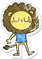 distressed sticker of a cartoon lion giving peac sign vector