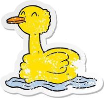 distressed sticker of a cartoon duck vector