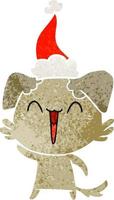 waving little dog retro cartoon of a wearing santa hat vector