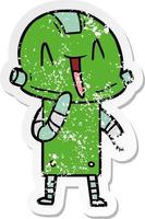 distressed sticker of a cartoon robot vector