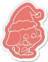 cute cartoon  sticker of a elephant wearing santa hat vector