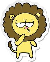 sticker of a cartoon tired lion vector