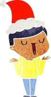 retro cartoon of a happy boy with no worries wearing santa hat vector