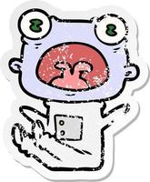 distressed sticker of a cartoon weird alien shouting vector