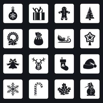 conjunto de iconos de navidad cuadrados vector