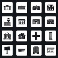 City infrastructure items icons set squares vector