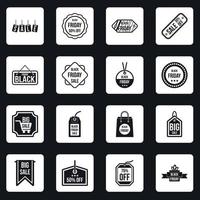 Black Friday icons set squares vector