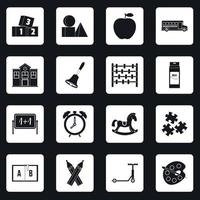 Kindergarten symbol icons set squares vector