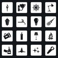 Light source symbols icons set squares vector