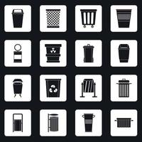 conjunto de iconos de contenedor de basura vector cuadrados