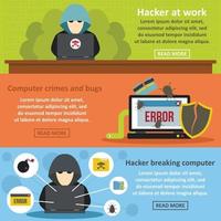 hacker rompiendo banner conjunto horizontal, estilo plano vector