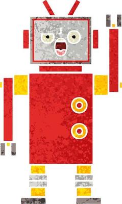 retro illustration style cartoon angry robot