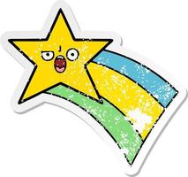 distressed sticker of a cute cartoon shooting rainbow star vector