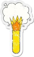 distressed sticker of a cartoon exploding chemicals in test tube vector