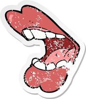 retro distressed sticker of a cartoon mouth vector