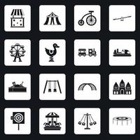 Amusement park icons set squares vector