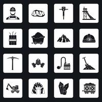 Miner icons set squares vector