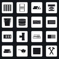 conjunto de iconos de materiales de construcción vector cuadrados