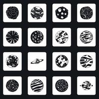 fantásticos planetas iconos conjunto cuadrados vector