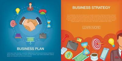 Business strategy plan banner set, cartoon style
