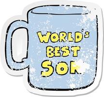 distressed sticker of a worlds best son mug vector