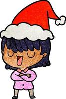 textured cartoon of a woman wearing santa hat vector