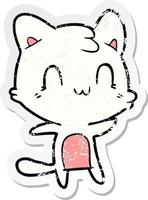 distressed sticker of a cartoon happy cat vector