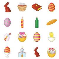 Easter icons set, cartoon style vector