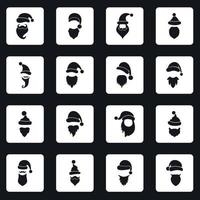 Santa hats, mustache and beards icons set squares vector