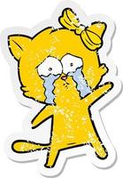 distressed sticker of a cartoon cat vector