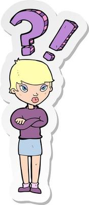 sticker of a cartoon woman asking question