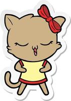 sticker of a cartoon cat with bow on head vector