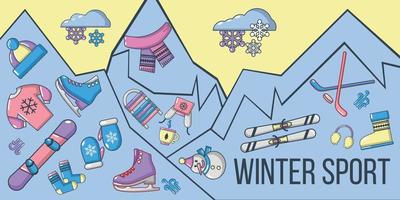Winter sport concept banner, cartoon style vector