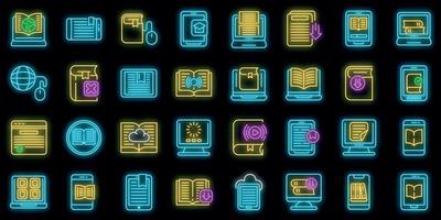 E-book application icons set vector neon