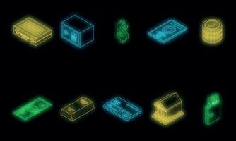 Bank metals icons set vector neon