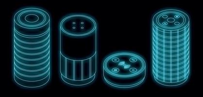 Smart speaker icons set vector neon
