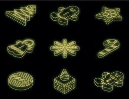 Gingerbread icons set vector neon