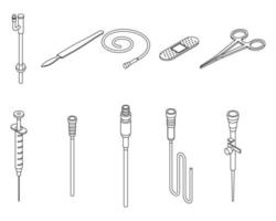 Catheter icons set vector outline