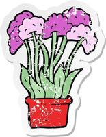 retro distressed sticker of a cartoon flowers in pot vector