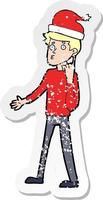 retro distressed sticker of a cartoon man ready for christmas vector